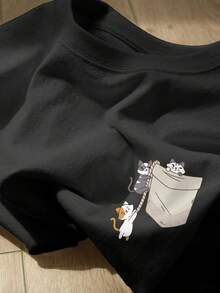 Cute And Fun T-Shirt With Cat Print, Short Sleeves And Round Neck. - 白色 - 查看 8