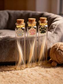 1pc Transparent Glass Pet Memorial Bottle With Paw Print Pendant, Mini Keepsake Jar For Dog Fur And Cat Whiskers, Pet Loss Memorial Gift For Pet Owners - Multicolor - View 1