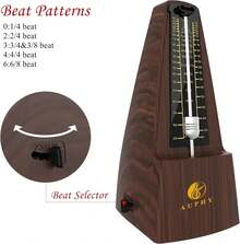 M350 AUPHY Mechanical Metronome With Accent Bell, Classic Shape, Accurate Beat, Multiple Beat Modes, Suitable For Piano Guitar Drums Violin Saxophone Etc(Wood Grain) - ColorB - View 5