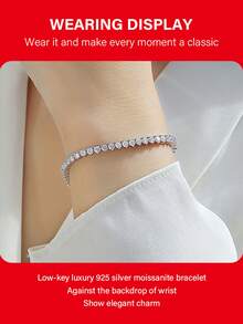 925 Sterling Silver D-Color Moissanite Tennis Bracelet, Luxury Bridal Jewelry, Gift For Proposal, Wedding, Birthday & Anniversary - Silver - View 5