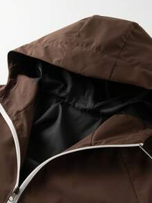Men's Hooded Jacket, Vintage Style, Line Design, Urban Sport And Casual Style, Side Contrast Line Design, Lightweight And Durable Material, Soft Zipper, Elastic Cuffs And Hem - Coffee Brown - View 4