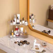 Clear Corner Bathroom Organizer Countertop With Gold Frame, 2-Tier Vanity Makeup & Skincare Organizer Tray, Multi-Use Kitchen Spice Rack, Stylish Storage Solution For Home, Ideal Christmas & Thanksgiving Gift For Homeowners - Default - View 5