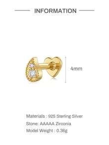1 pieza Pendientes de botón de plata de ley 925 con forma de gota de agua para mujer, pequeños pendientes de circonita cúbica con espalda plana para cartílago, adecuados para hélix, concha, cartílago, perforación de nariz, joyería exquisita para uso diario, boda y fiesta - Dorado - Ver 5