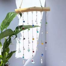 Natural Bamboo Crystal Light-Catching Wind Chime With Colorful Star & Moon Prism Beads, Rainbow Maker Window Hanging Decor, Bohemian Home Decoration - Rainbow Wooden Sticks - View 6