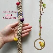 1pc Durable Hemp Rope Hand-Woven Parrot Climbing Swing, Bird Cage Toy With Colorful Wooden Beads And Round Swing, Helps Birds Chew And Relieve Boredom, Can Be Hung Horizontally Or Vertically In Bird Cage, Suitable For Small, Medium, Large Bird Cage Decoration Toy - View 7