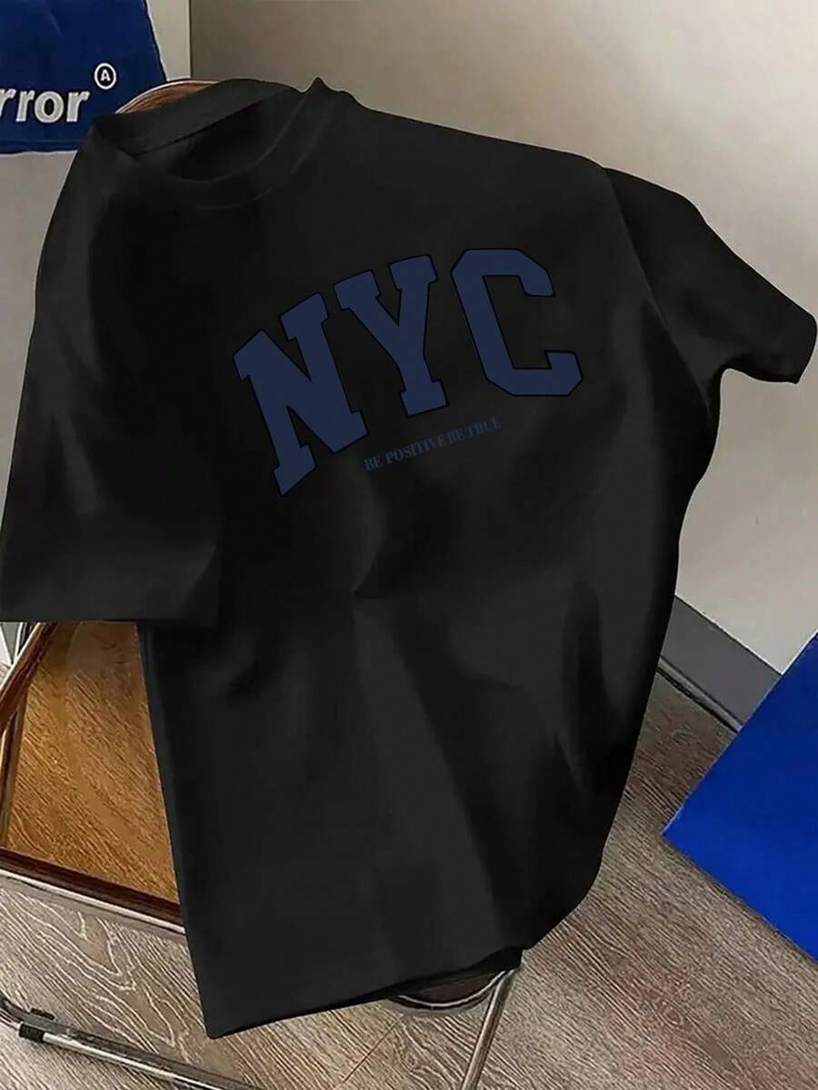 Men's Summer Tops With New York Print – Comfortable And Modern Cotton T-Shirt, Perfect For Daily Wear, Travel, And Casual Spring/Summer Outfits. - Black - View 1