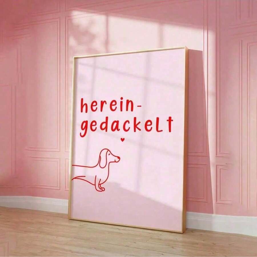 1 pieza Pintura al óleo en lienzo de perro salchicha con líneas abstractas modernas en rosa y texto, arte en lienzo de animal, decoración de pared para dormitorio, sala de estar, comedor, cocina, estudio, pasillo, dormitorio, regalo ideal para amigos, arte de pared, decoración de pared, decoración del hogar, decoración de habitación, pintura en lienzo, póster, sin marco - A - Ver 1