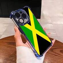 Jamaican National Flag Unique Design Collage Pattern Suitable For Aesthetic Electroplated TPU Casing For Iphone 17 16 15 14 13 12 11 PRO PLUS MAX AIR  S26 Four Corners Anti-Fall Transparent Casual Soft Silicone Premium Phone Cases L1842 - Silver - View 4