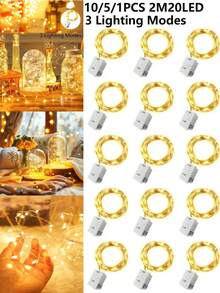 10/5/1Pack 2M20LED 3-Lighting Modes Home Decor Copper Wire String Light,Including Batteries,Lights For Flower Bouquet Decor,Indoor Bedroom Decor LED Fairy String Light,Wedding Birthday Party Decor String Light,Outdoor Garden Yard Decor Lights - Yellow - View 2