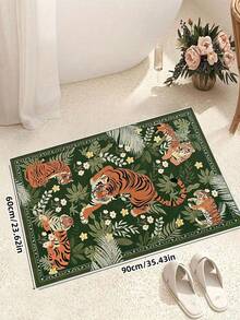 1pc Tiger Stripe Area Rug, Bohemian Style Washable Living Room Carpet, Vintage Soft Dining Room Rug, Non-Slip Wear-Resistant Large Rug, Suitable For Office, Bedroom, Living Room, Entryway Welcome Mat - Green - View 3