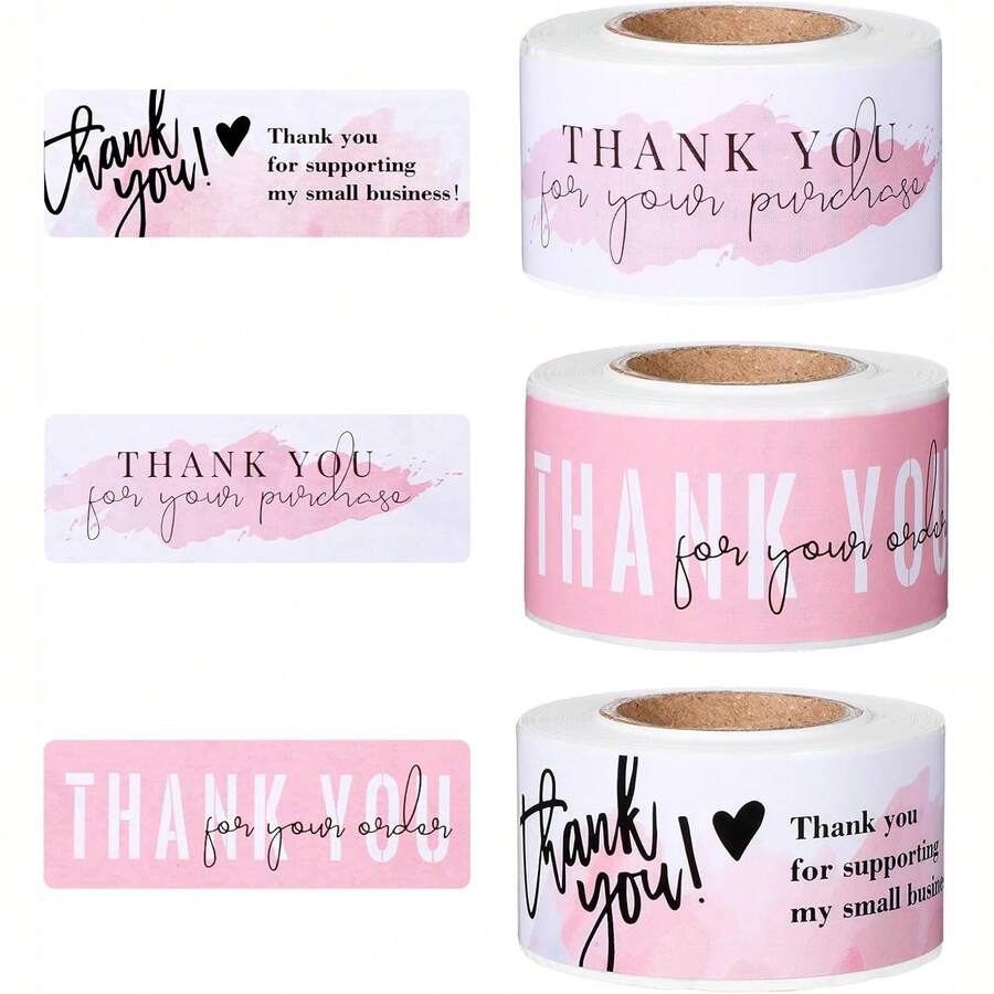 120pcs Pink Long Strip English Thank You Doodle Roll Stickers THANK YOU FOR YOUR ORDER 75*25MM Very Suitable For Small Business Owners Baking Catering Packaging DIY Decoration Candy Bags Flower Gift Boxes Cake Boxes And Packaging Wedding Stickers Christmas, New Year And Other Holiday Parties - Pink English Thank You - View 1