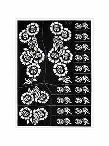 1pc Rose Henna Tattoo Stencil, Reusable Floral Vine Temporary Tattoo Template For Wedding, Holiday And Vacation Body Art Creation - Black - View 9