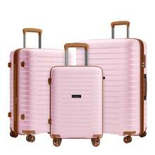 Carry On Suitcase Small 20 Inch Cabin Luggage Medium 24 Inch Large 28 Inch Ribbed PP Hardshell Expandable TSA Lock Cup Holder 3 Piece Luggage Set - Pink - View 11