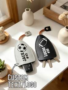 Customizable Name Keychain, Suitable For Sports Enthusiasts-Leather Baseball, Basketball And Football Keychains; Sports Team Key Fobs; Retractable Key Holder - Multicolor - View 2