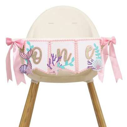 Mermaid First Birthday High Chair - Mermaid First/1st Birthday Decor, Under The Sea One Highchair