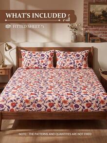 1pc Floral Pattern Fitted Sheet, Mattress Protector, Wrinkle-Resistant Breathable Soft, Suitable For All Bed Sizes, Ideal For School Dorm Bedding, Bedroom Decor, Pillow And Pillowcase Not Included, Machine Washable, Back To School - Multicolor - View 2