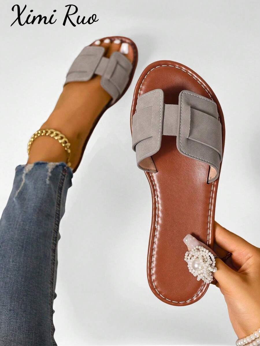 Women's Casual Flat Woven Roman Sandals, Suitable For Spring, Summer, Beach, Vacation, Matching Dresses, Outdoor Wear - Grey - View 1