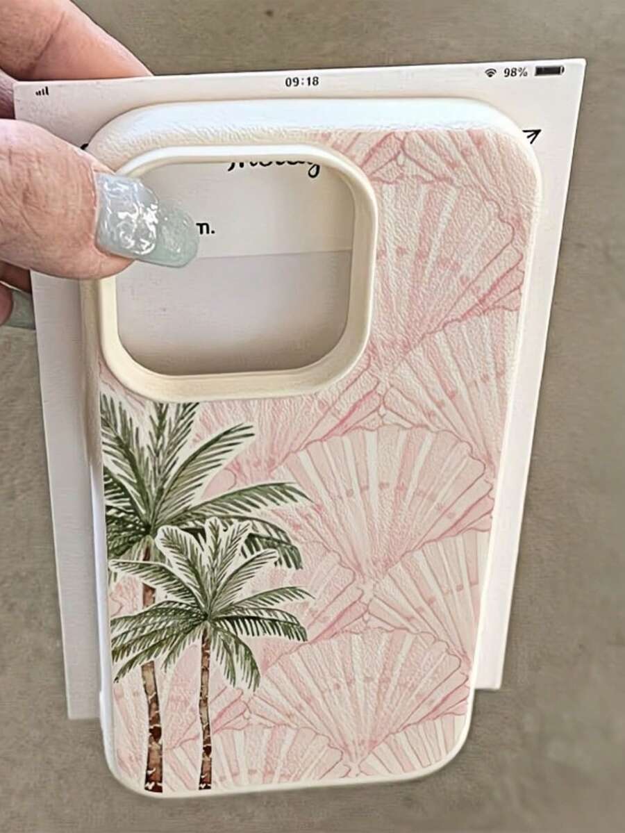 1件新款粉色貝殼與棕櫚樹美學圖案 啞光荔枝紋理 全鏡頭保護 TPU 防摔時尚手機殼 防指紋保護殼 相容 iPhone 11 12 13 14 15 16 17 Pro Max/Plus A56/55/54/53/52/51 S25/24/23/22/21 系列 - 彩色 - 查看 1