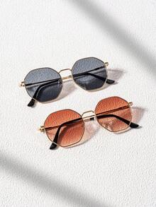 2 Pairs Vintage Full Frame Geometric Polygon Metal Frame Fashion Glasses For Women, Travel Street Style Cross-Border Sun Protection - Multicolor - View 2