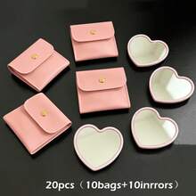 Juego de 1/2/20 piezas Espejo de maquillaje con forma de corazón y bolsa de maquillaje en rosa, blanco, negro y verde, Espejo de maquillaje portátil de vidrio rosa con bolsa de maquillaje exquisita, Espejo de bolsillo compacto adecuado para viajes, regalos del Día de San Valentín, Navidad, decoración del hogar y regalos festivos, recuerdos de temporada de graduación, bodas, reuniones familiares - A - Ver 18