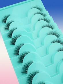 10 Pairs Half-Eye 3D Faux Mink Natural Fluffy Transparent Stem False Eyelashes For Women, Suitable For Daily Wear, Eye-Tail Lengthening Eyelash Pack - 黑色 - 查看 6