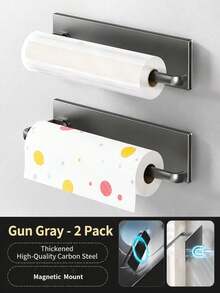 1/2PCS Magnetic Paper Towel Holder, Carbon Steel Material, Available In Cream White And Gun Gray, No-Drill Installation, Easy To Install, Stable And Durable, No Wall Damage, Wall-Mounted Storage For Paper Towels, Plastic Wrap, Towels, Clothes Hangers, Suitable For Kitchen, Refrigerator, Bathroom, Balcony, Outdoor And More - Multicolor - View 14