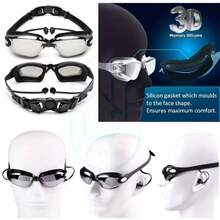 1pc Electroplated Black High Definition Anti-Fog Swim Goggles, Built-In Earplugs Waterproof Swimming Goggles For Adults - Multicolor - View 4