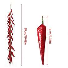 1 String Artificial Chili Pepper Decorative Fake Vegetable Artificial Plant Artificial Chili Pepper Artificial String Vegetable Artificial Fruit Vegetable Garland, Used For Home Kitchen Decoration, Farm Party, Holiday Decoration, Party, Harvest - Red - View 3