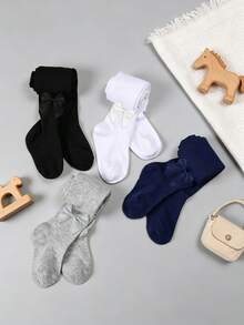 4 Pairs Baby Girls Solid Color Plain Minimalist Leggings Tights, Elastic Comfortable, Versatile Leggings For Young Girls Suitable For Daily Wear - Multicolor - View 7