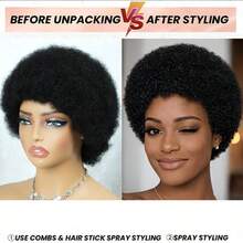 African Curly Wig Human Hair Wigs Pixie Cut Wig Short Hair Wig 150% Density Black Wig Fluffy Shape 4 Inches Suitable For Everyday Wear And Holidays - Natural Black - View 4