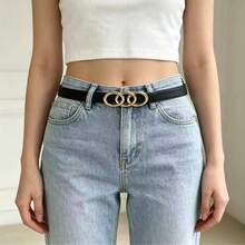 Light Luxury Three-Ring Women's PU Leather Thin Waist Belt, Seamless Delicate Soft PU Leather Belt, All-Season Casual Style Waist-Cinching Decorative Belt, 3 Colors Available - A - View 6