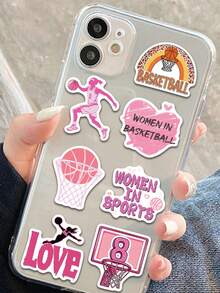 50 piezas Pegatinas de mujeres en deportes, pegatinas de baloncesto rosa, pegatinas de gimnasio, calcomanías de eslóganes estéticos para portátil, mochila, sobre, etiqueta, revista, Tumblr, regalos deportivos - Rosa - Ver 9