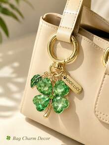 1pc Elegant Lucky Four-Leaf Clover Keychain With "GOOD LU" Alloy Charm, Faux Rhinestone Inlaid Four-Leaf Clover Pendant Key Ring, Women's Gift, Suitable For Keys And Backpacks As Lucky Daily Decoration - Four-leaf Clover - View 8