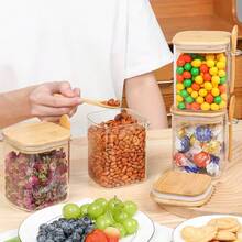 2/4pcs-18oz Square Spice Jars With Spoons, Glass Seasoning Containers, Kitchen Storage Containers, Glass Airtight Jars, Suitable For Kitchen Spices, Dried Fruits, Grains, Coffee Beans, Candy, Cookies, Kitchen Countertop Storage Organizer, Stackable - Clear - View 5