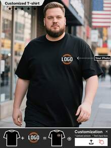 Plus Size Commemorative Gift & Men's Black Casual T-Shirt, Create Your Own Exclusive Printed T-Shirt. Sports Summer - Black - View 1