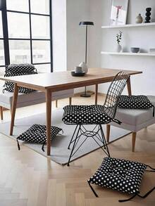 40x40 cm Sitzkissen für Stuhl mit Punkten und Bändern in Schwarz - Weiches Sitzkissen für Esszimmerstuhl, Küchenstuhl - Schwarz - Übersicht 2