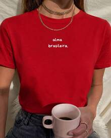 Camiseta Feminina Alma Brasileira Copa Brasil Algodão - Vermelho - Visão 1