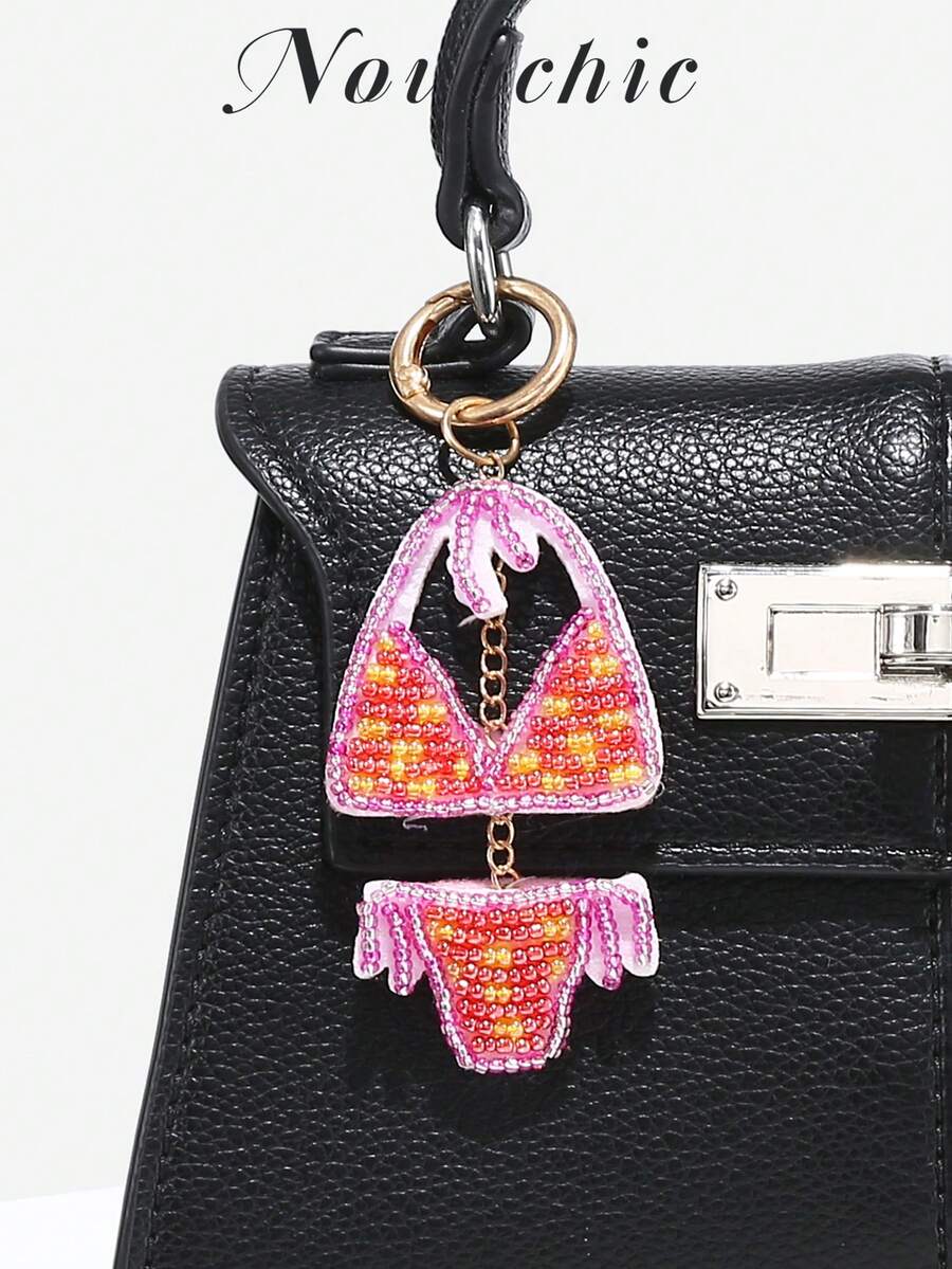 Novachic 1PC Fun Handmade Beaded Flower Decor Rhinestone Beaded Bag Charm, Suitable For Summer Vacation Beach Seaside (Charm Only, No Bag) - Hot Pink - View 1