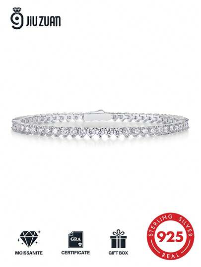 925 Sterling Silver Moissanite Tennis Bracelet, Luxurious & Fashionable For Women, Suitable For Engagement, Wedding, Confession, Gifting To Friends & Lovers, Fashion Parties, Mother's Day