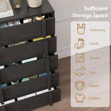 Modern Vertical Handle Bedside Table – 3/4/5 Drawers Wooden Bedside Cabinet – Space-Saving Storage for Bedroom, Living Room, Entryway – Natural Oak - schwarz, 5 Schubladen - Übersicht 3
