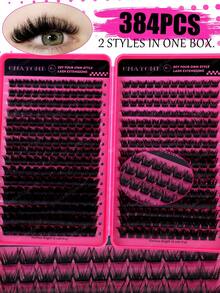 384 Clusters C Curl 120D Thick Fluffy Fish Tail Eyelashes High Capacity Eyelashes Book, Beginner Friendly, Easy Use For Diy Eyes Makeup, Long Lasting Classic Realistic Mix Lash Lashes Extension For Enlarge Eyes,Natural Look Fishtail Cluster Lashes - Hot Pink - View 13