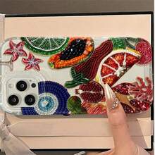 邪惡之眼串珠圖案印花透明手機殼，水果花卉幸運符圖案印花防摔保護殼，適用於 iPhone 13/11/17/17pro，適用於 Galaxy/A54/A14/A12/A13，防水防摔防刮耐用，夏季禮物派對 - 彩色 - 查看 5