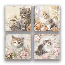 Notes adhésives carrées vintage à fleurs et chats, fond de partition musicale usée, blocs-notes style INS, 4 illustrations de chats à poils longs différentes, doux et apaisant, palette de couleurs crème Morandi à faible saturation, atmosphérique, papier épais, sans bavure d'encre, écriture fluide, sans taches, auto-adhésif, sans enroulement, convient pour les mémos de bureau, le scrapbooking, le marquage de pages de livres, les messages de bureau - Taille Unique - Voir 6