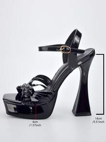Women's New Black Woven Thin Strap Square Toe Waterproof Platform Open Toe Sandals, Versatile French Style Chunky Heel Shoes - Black - View 2