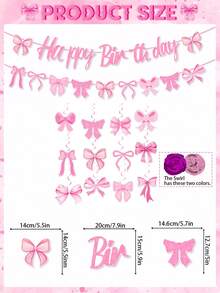 Chic Pink Bow Birthday Banner And Spiral Decorations - Classic Paper Hanging Ornaments For Party Celebrations, English Text, Birthday Party Decorations Pink Bow Birthday Banner Celebration Decor - Multicolor - View 3