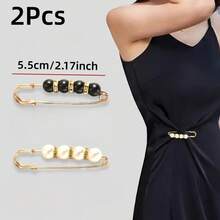 2/4/8/10/20pcs Women's Pearl Waist Pin Adjustable Fastener Buckle, Waist Tightening Anti-Exposure Brooch Accessory (No Card) - Black and White - View 25