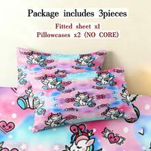 3pcs Princess Style Pink-Blue Gradient Unicorn Pattern Printed Bedding Set (1 Fitted Sheet + 2 Pillowcases, Pillow Inserts Not Included), 90g Soft Polyester Fiber Breathable Mattress Protector, Quick-Dry Water-Resistant Non-Fading, High Elasticity Non-Slip Washable Fitted Sheet Suitable For Apartment Dorm, Home Bedroom Decor - Multicolor - View 7