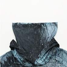 Men's Black & Blue Fish Pattern Hooded Fishing Shirt With Face Mask, Long Sleeve Sun Protection Top Sports - Blue - View 4