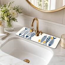 1pc Fish Pattern Anti-Slip Diatom Mud Faucet Drain Pad, Quick-Dry Absorbent Sink Splash Guard, Rubber Base, Suitable For Kitchen/Bathroom Faucet - Multicolor - View 3