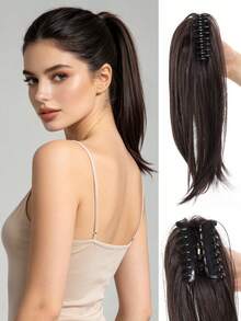 Synthetic Clip-In Hair Extensions, Straight Hair Extensions, Curly End Short Ponytail Hair Extensions, Suitable For Women's Daily And Holiday Use - Multicolor - View 9